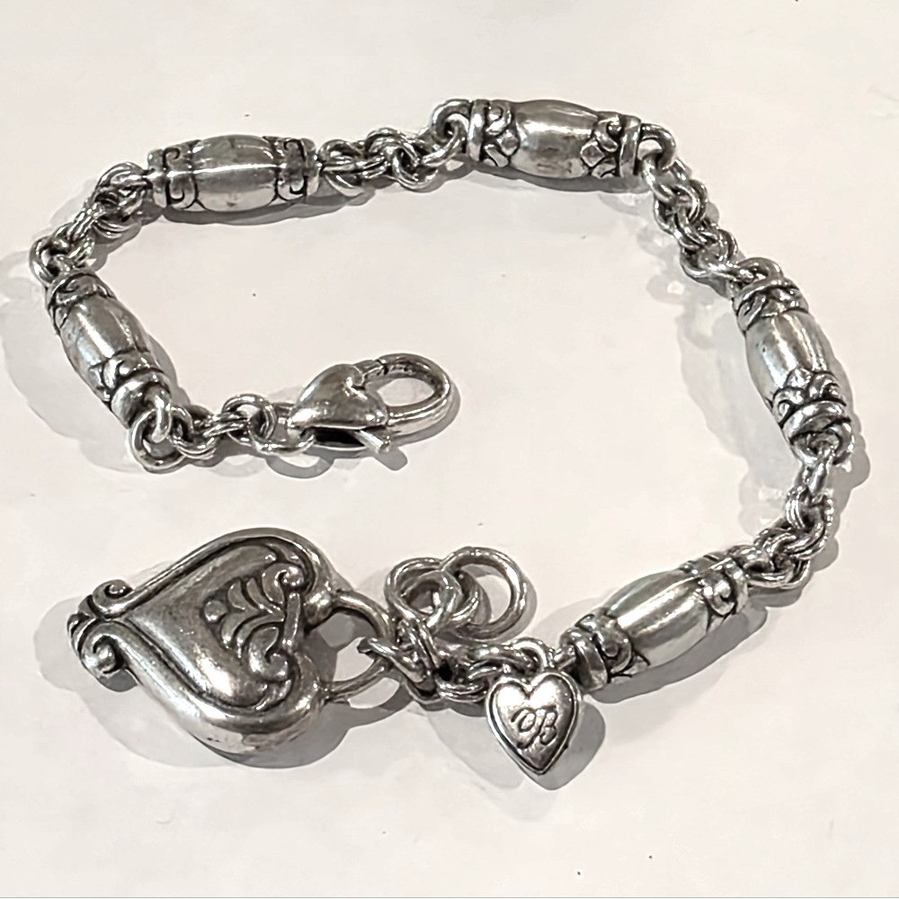 Brighton BLAIRE HEART Silver Brushed Heart Charm‎ Bracelet